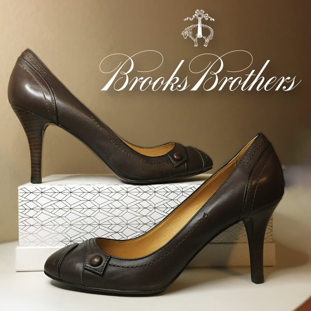 𝐁𝐑𝐎𝐎𝐊𝐒 𝐁𝐑𝐎𝐓𝐇𝐄𝐑𝐒 🐑 Brown Leather Classic Career Pumps 🐑 NEW!